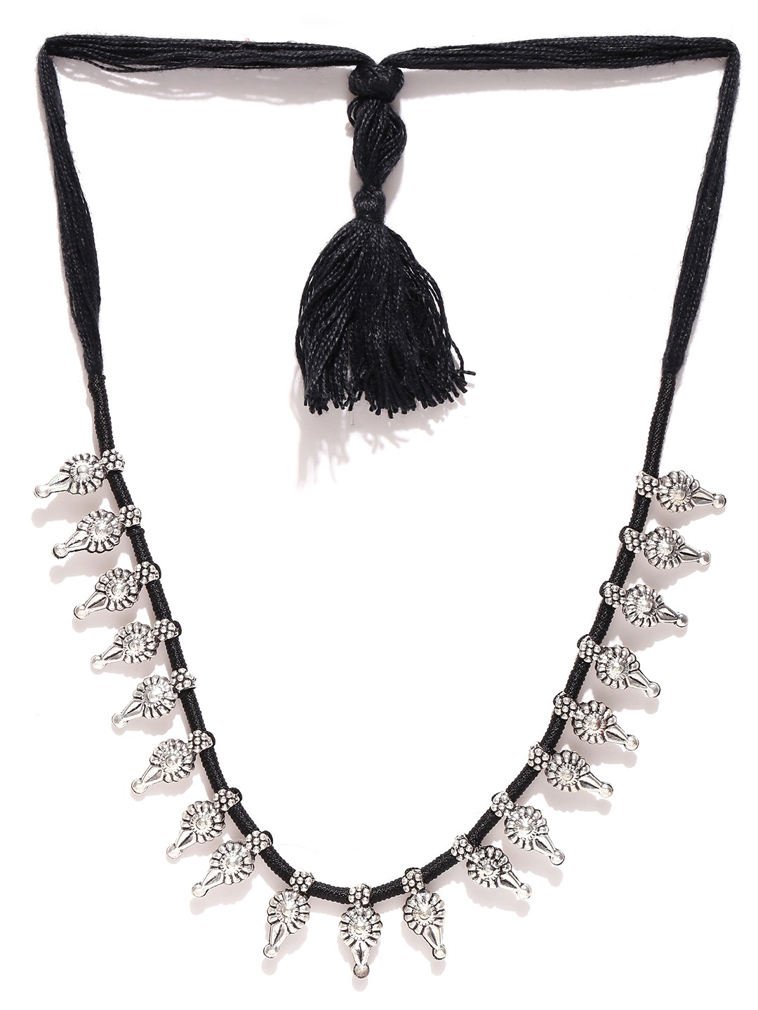 YouBella Oxidised Silver-Toned  Black Metal Necklace